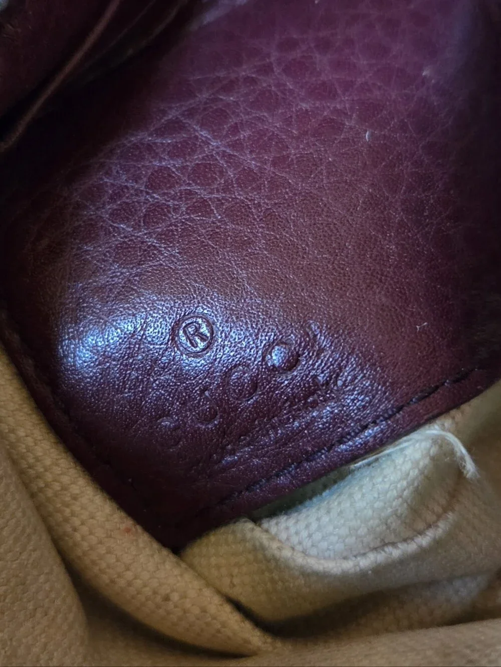GUCCI Soho Patent Leather GG Dark Burgundy Wristlet